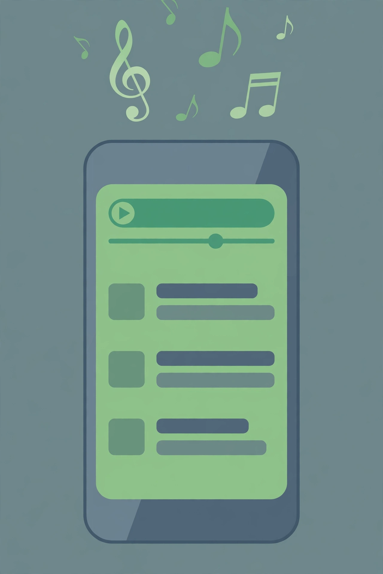 Generic smartphone showing a playlist with music notes, illustrating features that premium Spotify mod APK files claim to offer