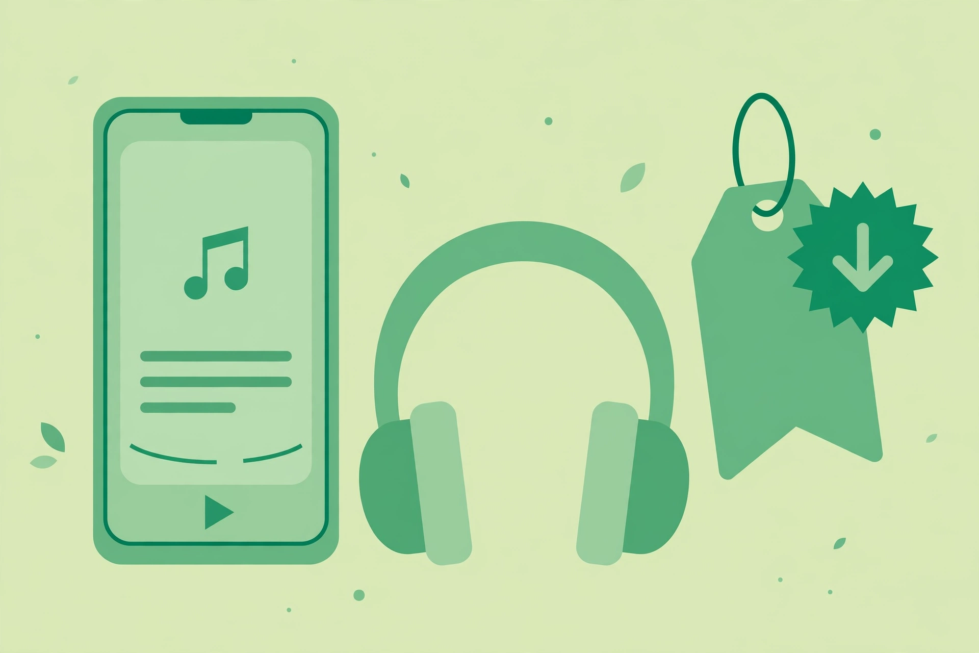 Smartphone with headphones and a discount tag, illustrating legal ways to get Spotify Premium for less