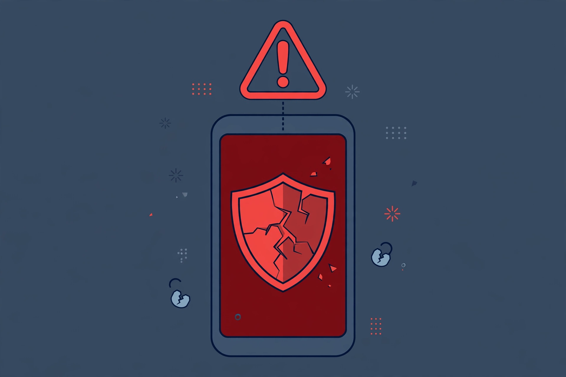 Smartphone with a cracked warning shield, illustrating malware and security risks of modded Spotify APK files